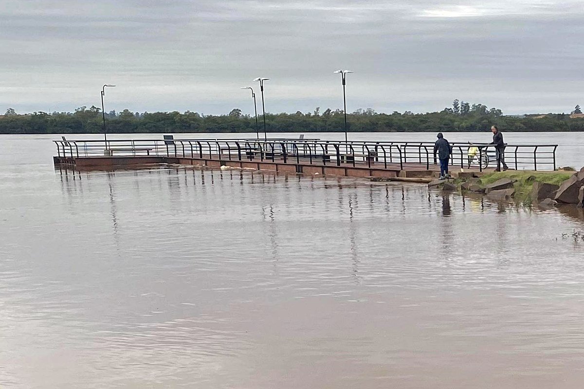 El ex lavadero de jaulas "apoyado" sobre el crecido río Uruguay El ex lavadero de jaulas "apoyado" sobre el crecido río Uruguay