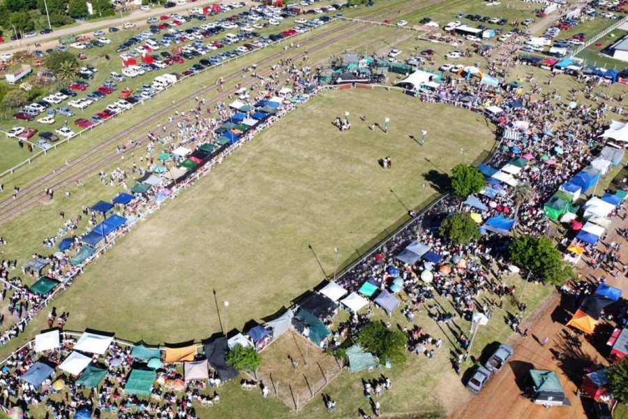Vista a&eacute;rea del predio con gran marco de publico.