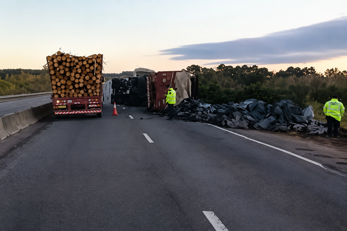 La carga del cami&oacute;n termin&oacute; desparramada sobre la ruta